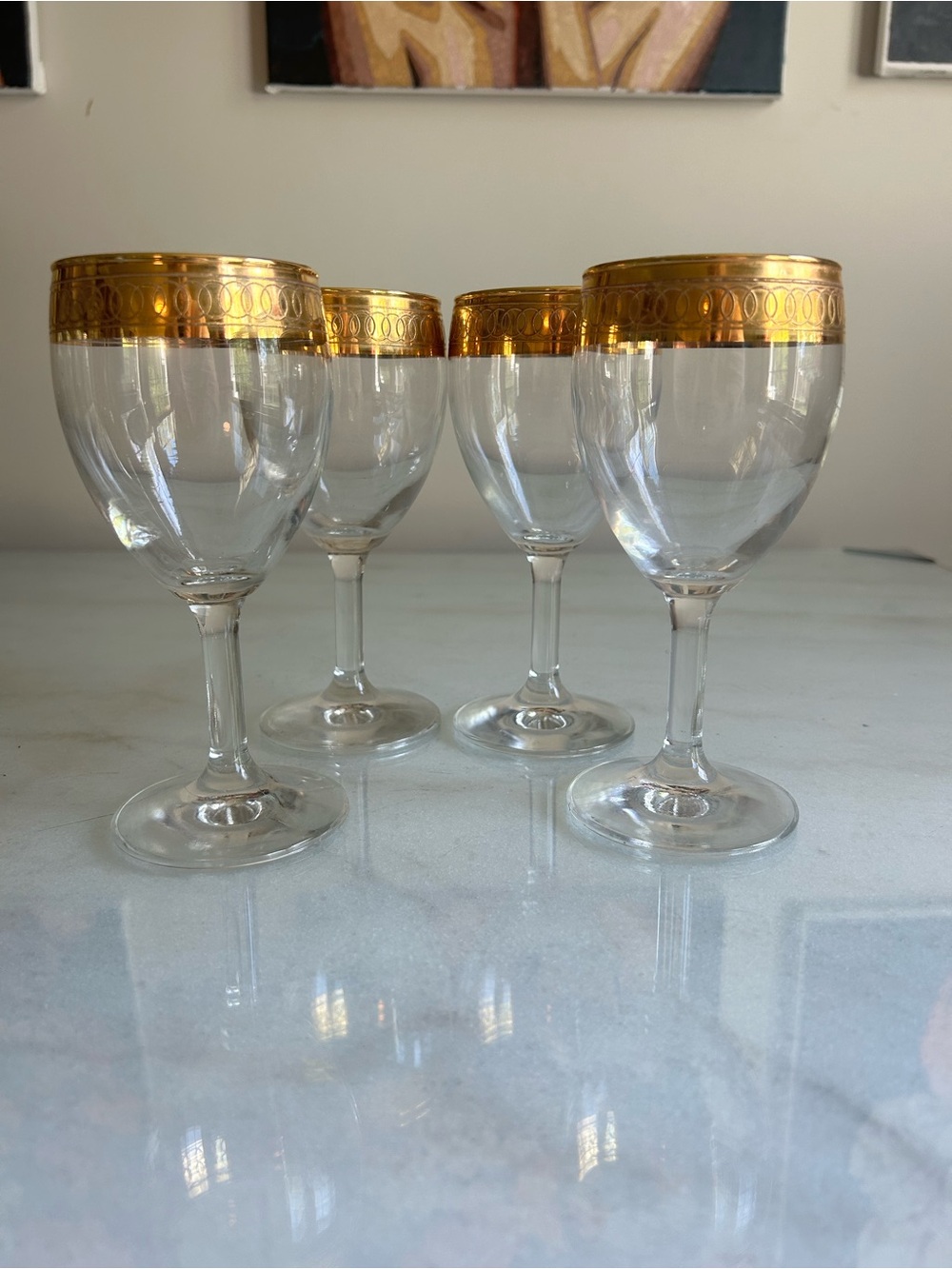 Vintage Italian Crystal Gold Rim Wine Glasses Set of 4 Gold Encrusted Stemware